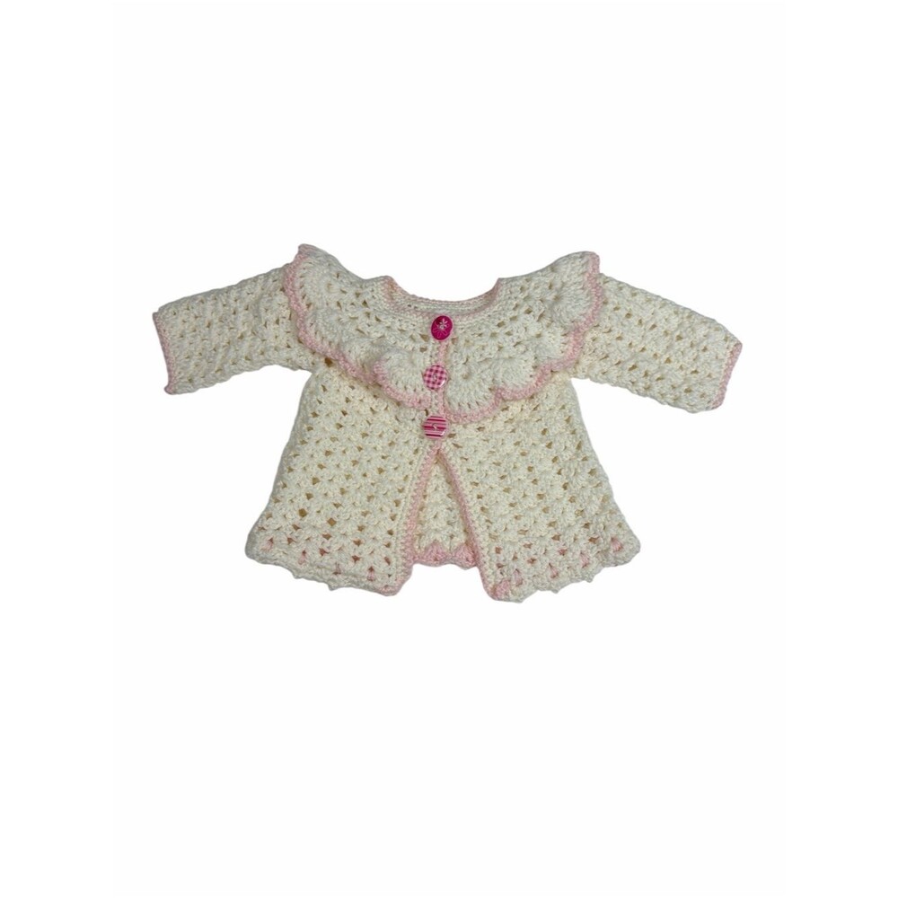 Vintage Handmade Crochet Baby Cardigan Sweater Cottagecore Heirloom Knit